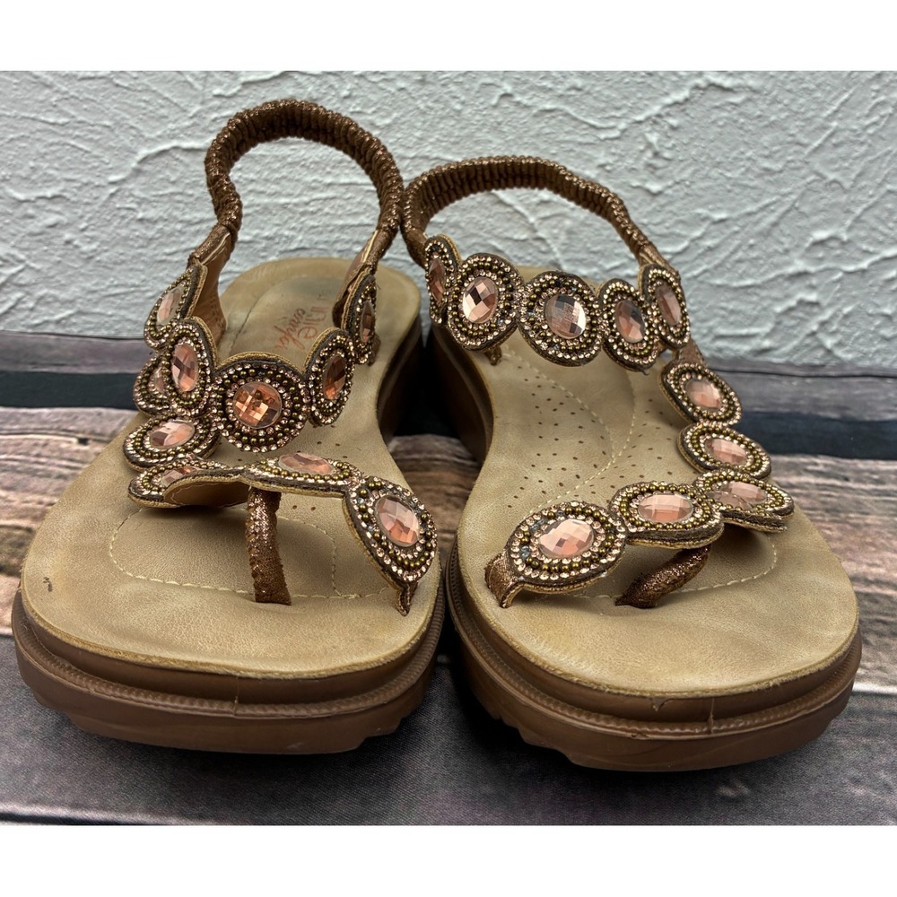 Annie Comfort Adangle Womens 5.5M Bronze Jeweled Thong Slingback Sandals Rhinest